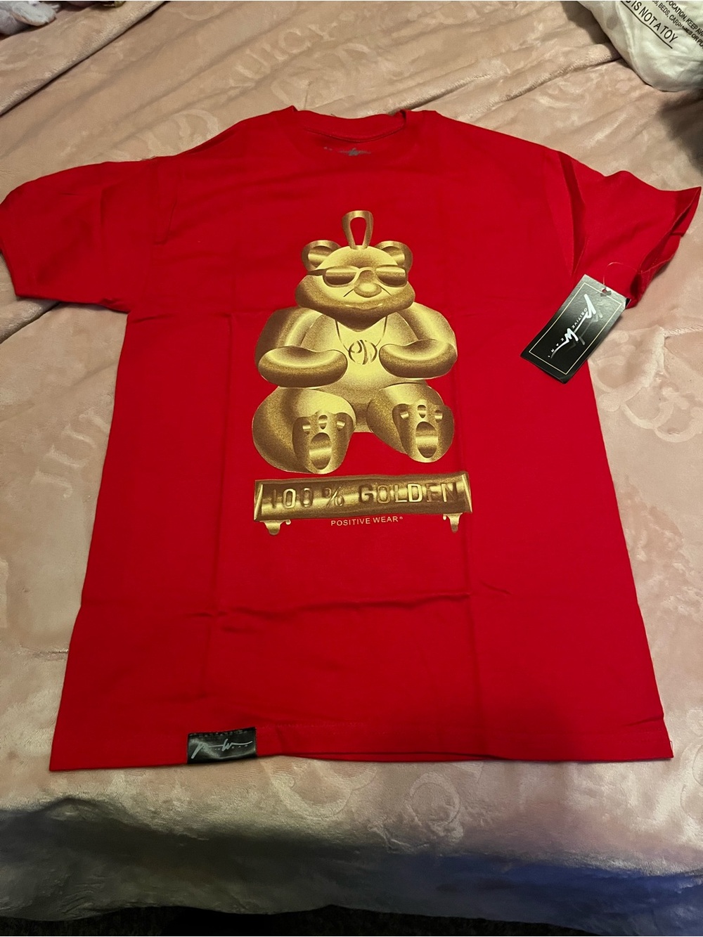 Men's Red Short Sleeve Tee with Gold Gummy Bear Graphic